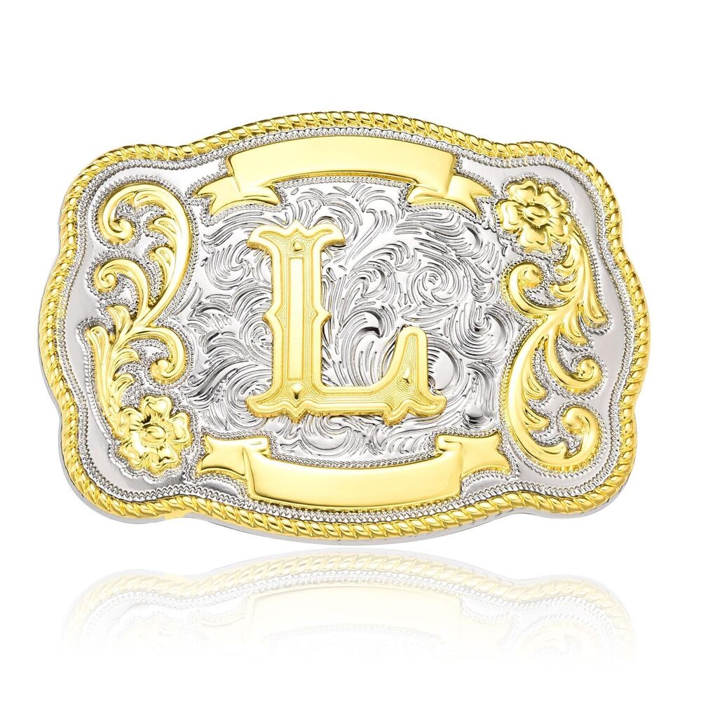 8566 Western Initial Letter ABC to XYZ Belt Buckle , Golden Capital Belt